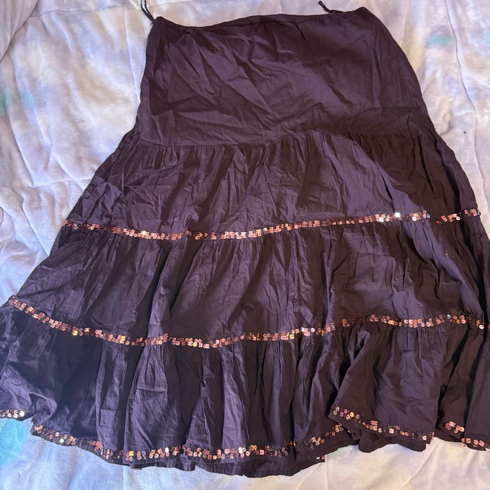new directions Deep Brown Tiered Skirt with Sequin Bands